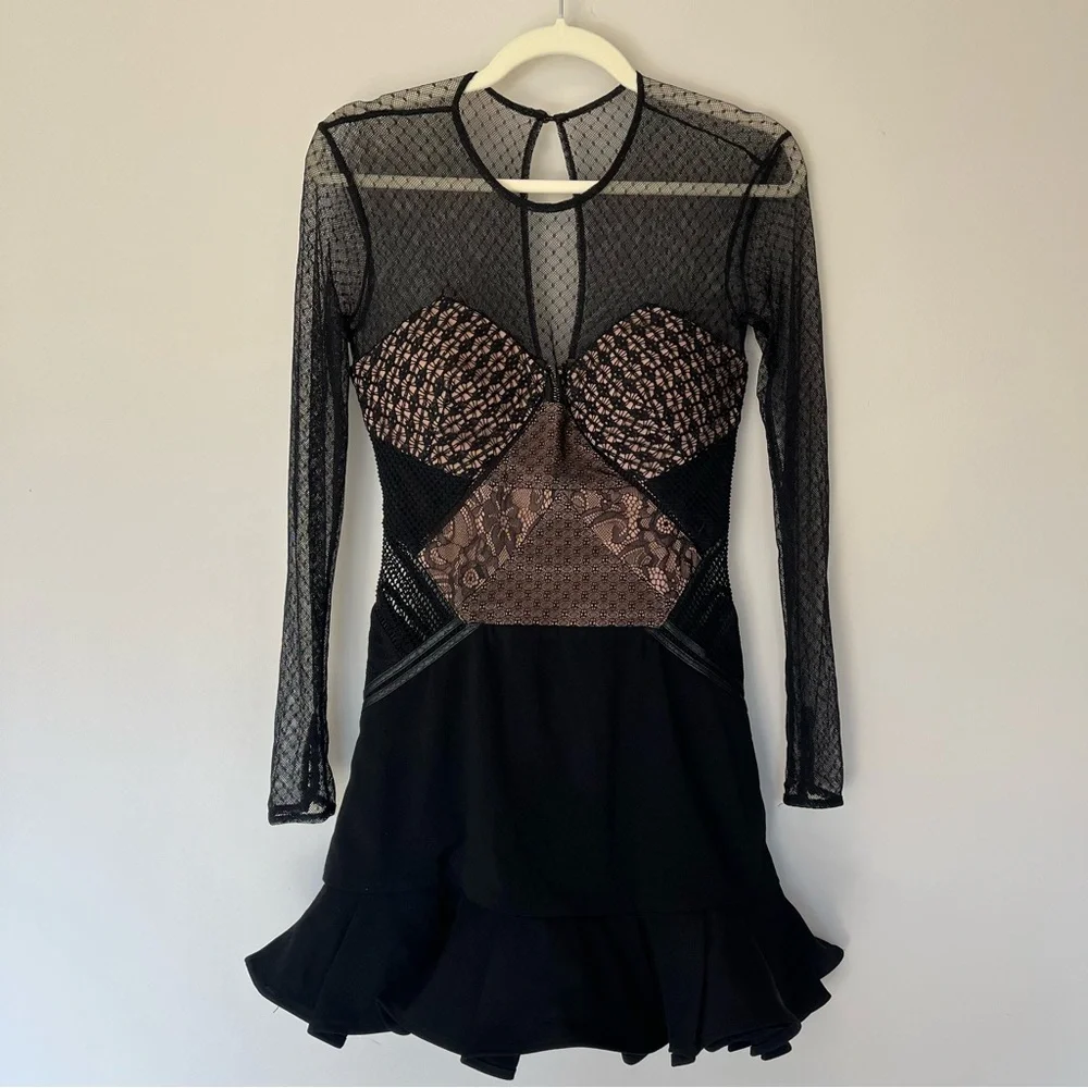 Self-Portrait Sheer Lace Corset Mini Dress Black Lingerie Style Parisian Size 2 - Picture 2 of 4